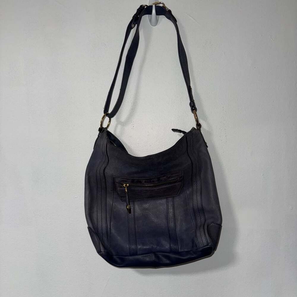 Perlina New York Blue Leather Hobo Shoulder Bag